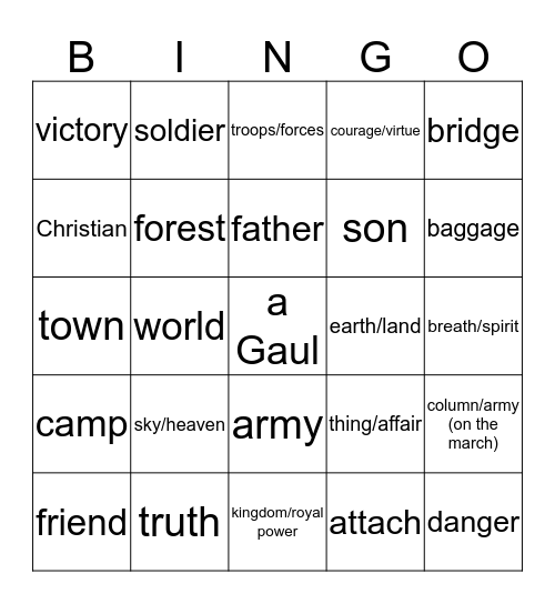 Latin Bingo Card