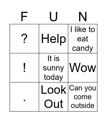 Punctuation Bingo Card