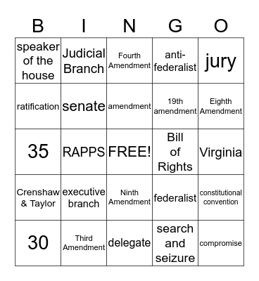 The Constitution Bingo Card