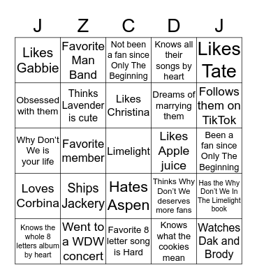 Why Don’t We  Bingo Card