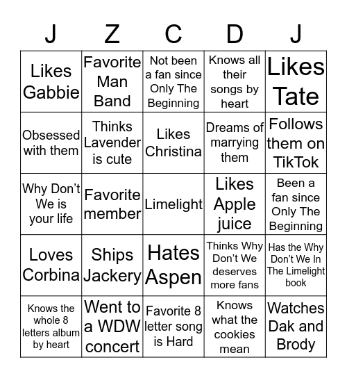 Why Don’t We  Bingo Card