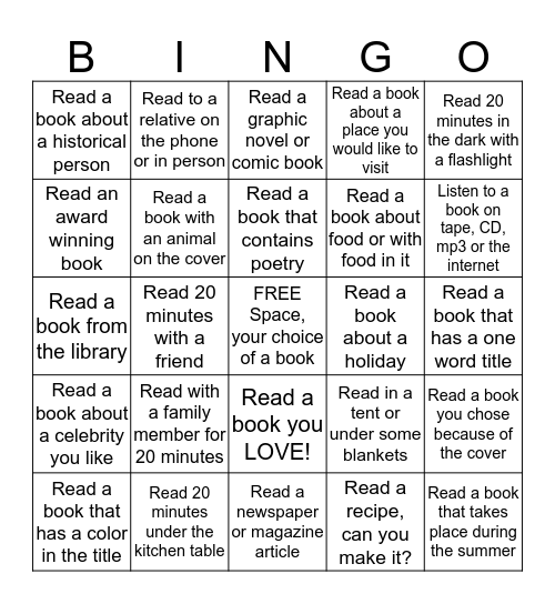 Covington Summer Reading Bingo Card
