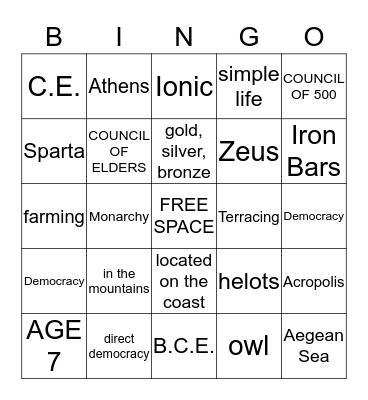 Ancient Greece Bingo Card