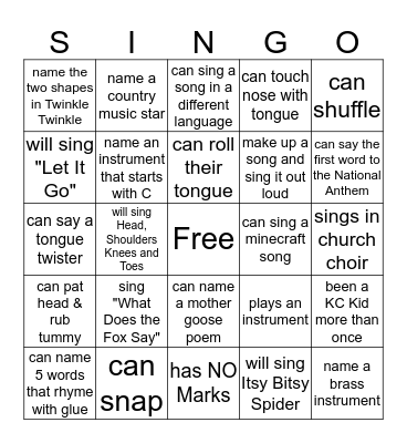 Music Fun Bingo Card