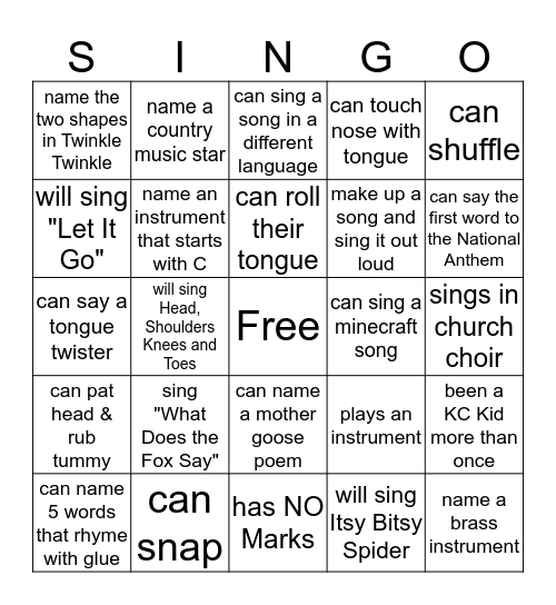 Music Fun Bingo Card