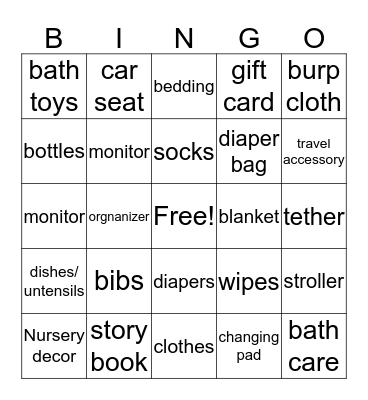 Baby Bingo Card