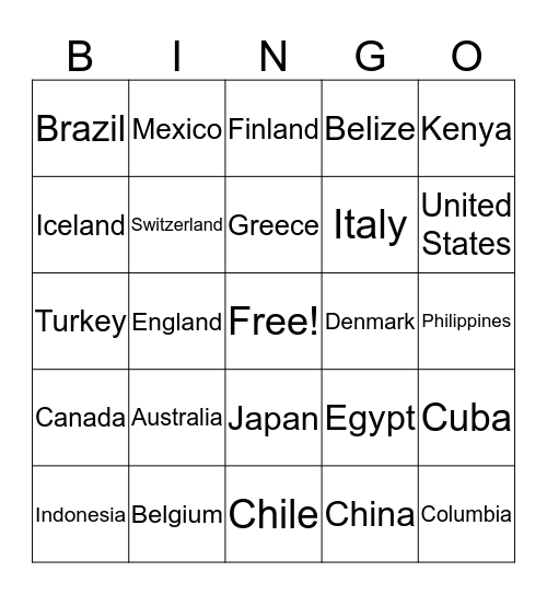 Around The World Bingo Card