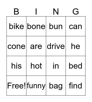 Spelling Bee Nov First Grade Bingo Card