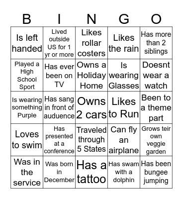 IceBreaker People Bingo Card