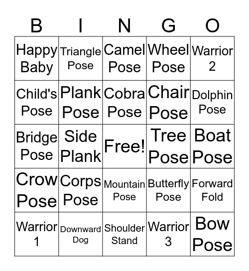 Yoga Bingo Card