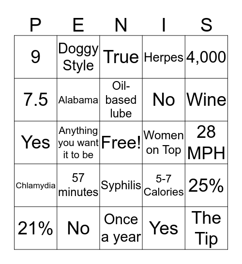 Sex Education Bingo Card