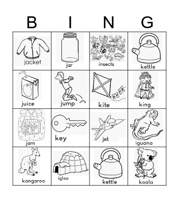 Beginning sound i~k  Bingo Card