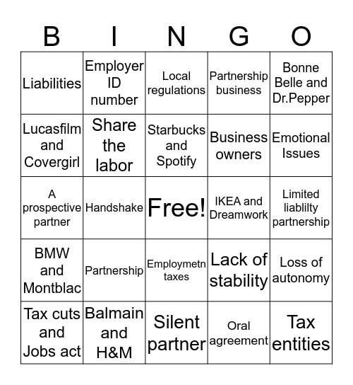 Business Bingo Card