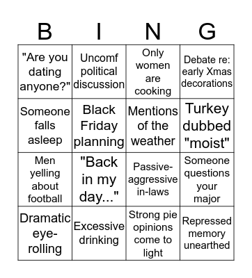 Thanksgiving Bingo Card