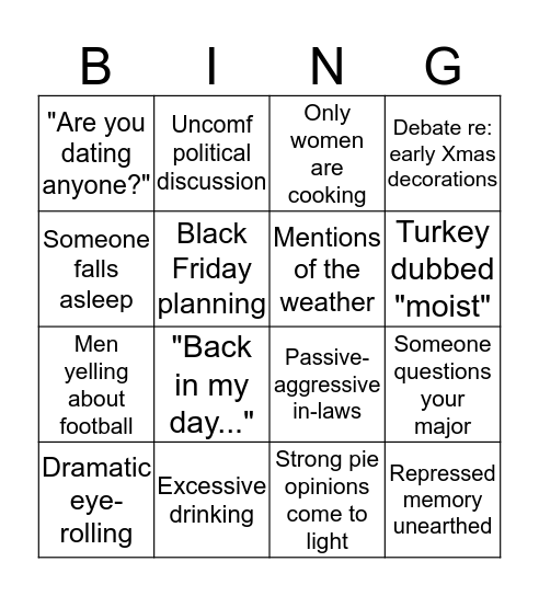Thanksgiving Bingo Card