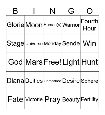 Medieval Bingo Card