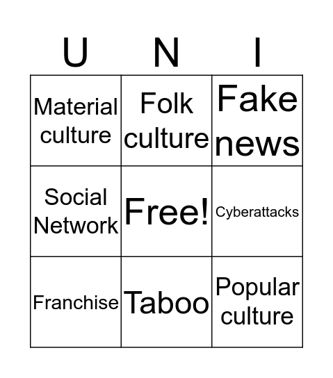 PT. 2 (Folk and Popular Culture) Bingo Card