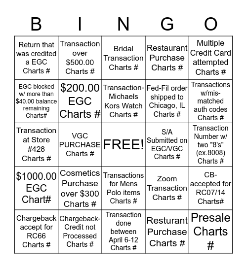 Untitled Bingo Card