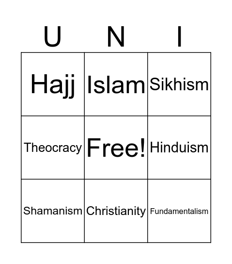 PT. 4 (Religion) Bingo Card