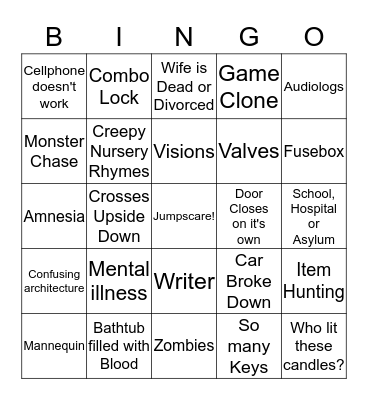 Horror Game Bingo Card