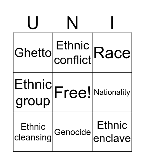 PT. 5 (Ethnicity) Bingo Card