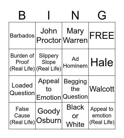 Fallacy BINGO Card