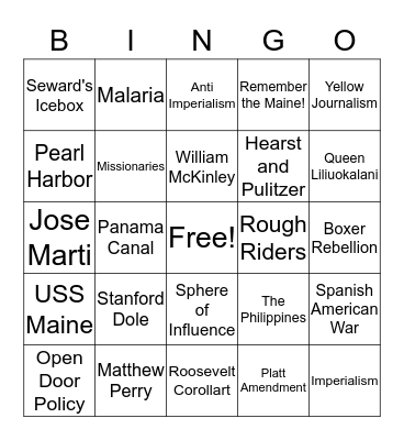 Imperialism Review Bingo Card