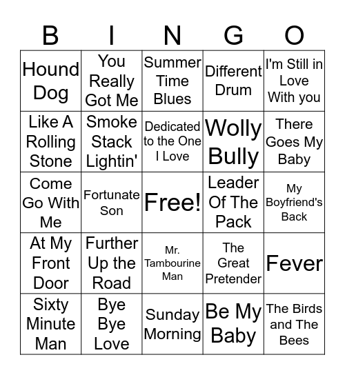 50s & 60s Bingo Card