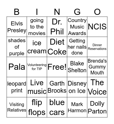 LADY DI's Favorite Things Bingo Card