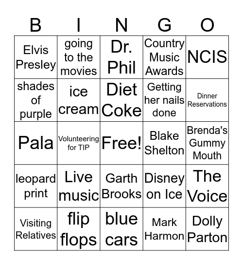 LADY DI's Favorite Things Bingo Card