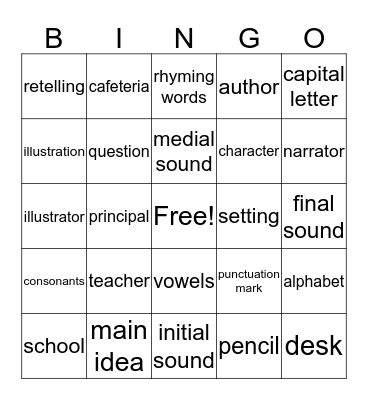 1st Grade BINGO Card