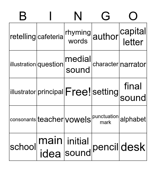 1st Grade BINGO Card