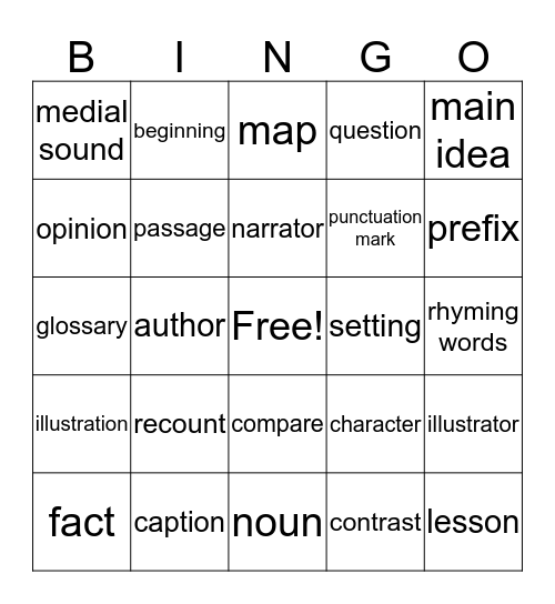 2nd Grade BINGO Card