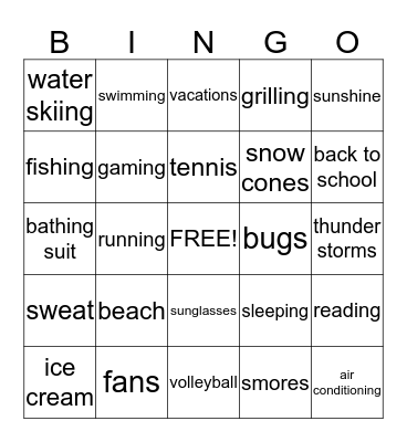 Summer Bingo Card