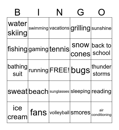 Summer Bingo Card