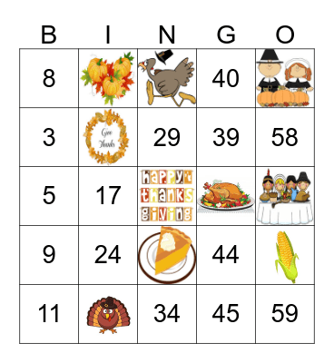 BCA THANKSGIVING Bingo Card