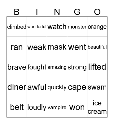 Superheroes Bingo Card
