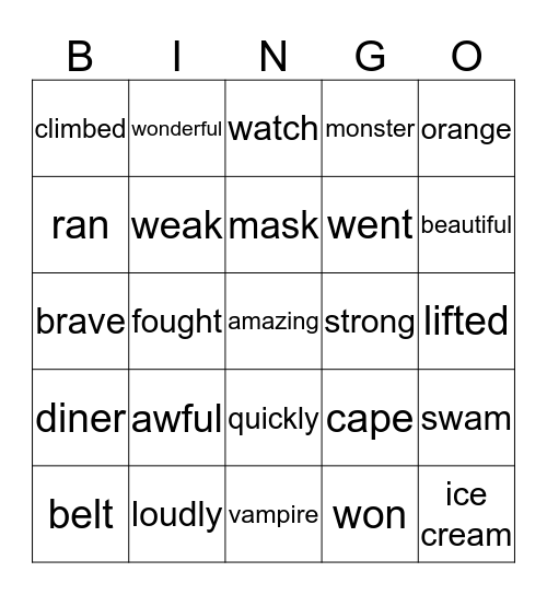 Superheroes Bingo Card