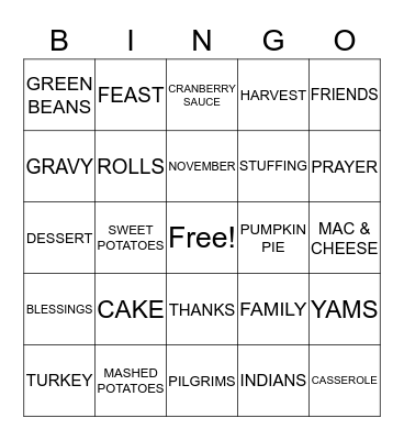 HAPPY THANKSGIVING Bingo Card