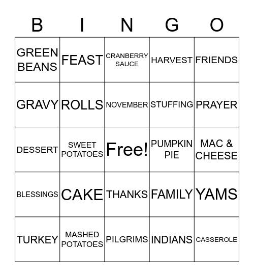 HAPPY THANKSGIVING Bingo Card