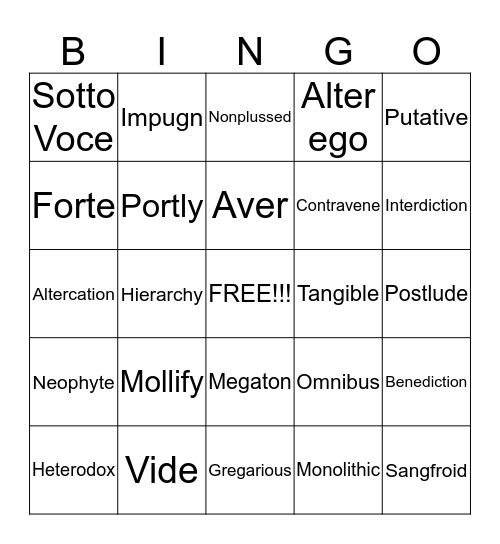 Bingo Baker Bingo Card