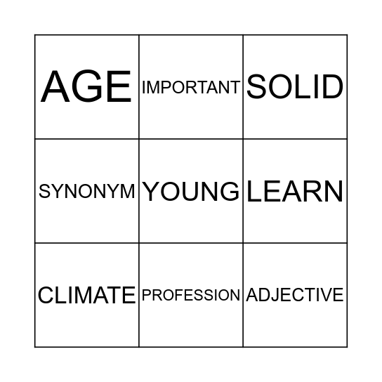 VOCABULARY BINGO Card