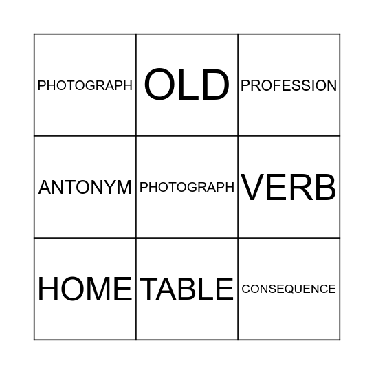 VOCABULARY BINGO Card