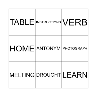 VOCABULARY BINGO Card