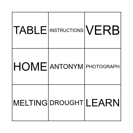 VOCABULARY BINGO Card