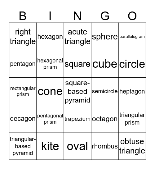 Name that Shape! Bingo Card
