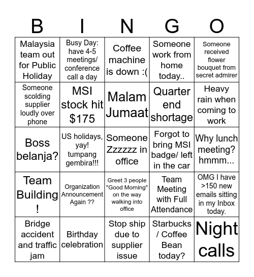 BINGO! Bingo Card