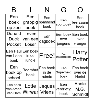 Boekenbingo Card