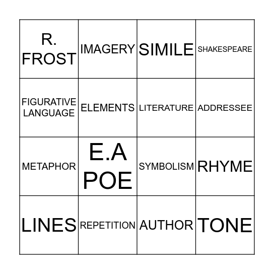 POETIC BINGO Card