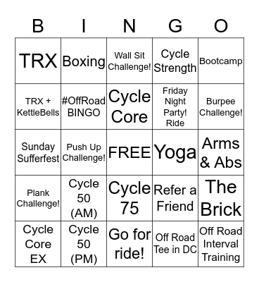 Off Road BINGO Card